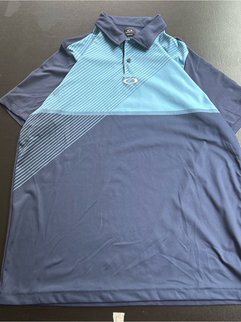 Oakley Navy and Light Blue Diagonal-Stripe Polo